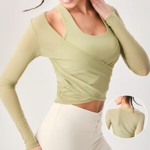 Mesh Yoga Clothing Suit Women with Chest Pad Exercise Top Temperament