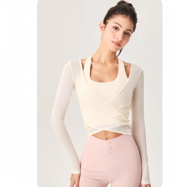 Mesh Yoga Clothing Suit Women with Chest Pad Exercise Top Temperament - Image 2