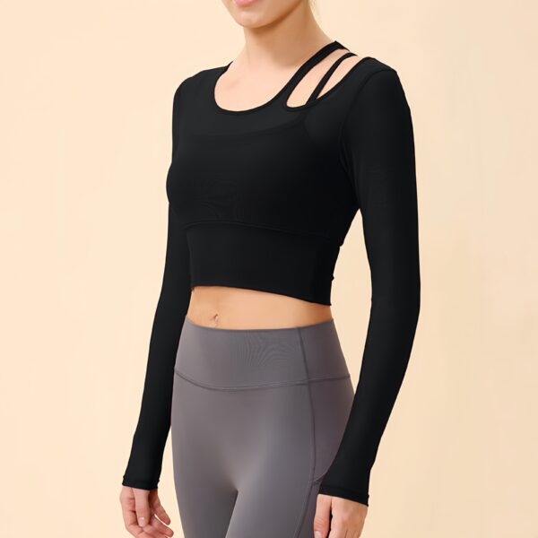 Yoga clothing tops advanced sense of mesh long-sleeved false two pieces - Image 4